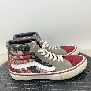 Vans Shoes Women Size 9 Sneakers Old Skool Red Suede Black Floral High Tops Pro